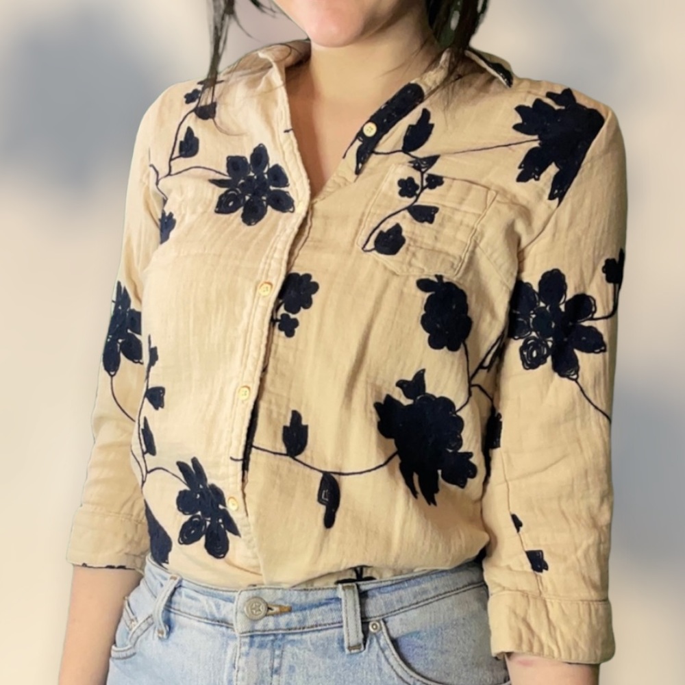 90s Vibe Mom Button Down Floral Top Cotton Anthropologie Isabella Sinclair XS